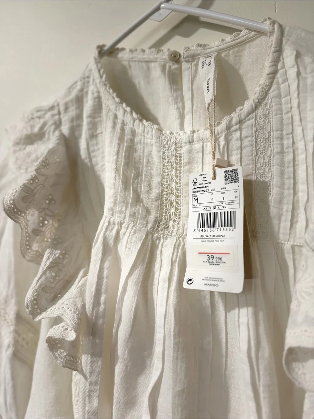 Mango White Eyelet Ruffle Cotton Blouse - Picture 4 of 5